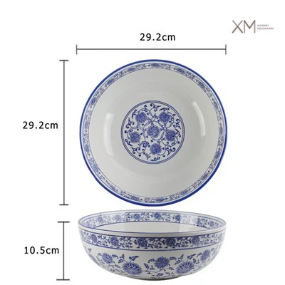 Винтидж флорален 11,5 инчов салатен керамичен купа подглазет цвят синьо и бял порцелан