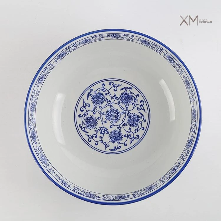 Vintage Floral 12 Inch Salad Ceramic Bowl Underglaze Colour Blue And White Porcelain
